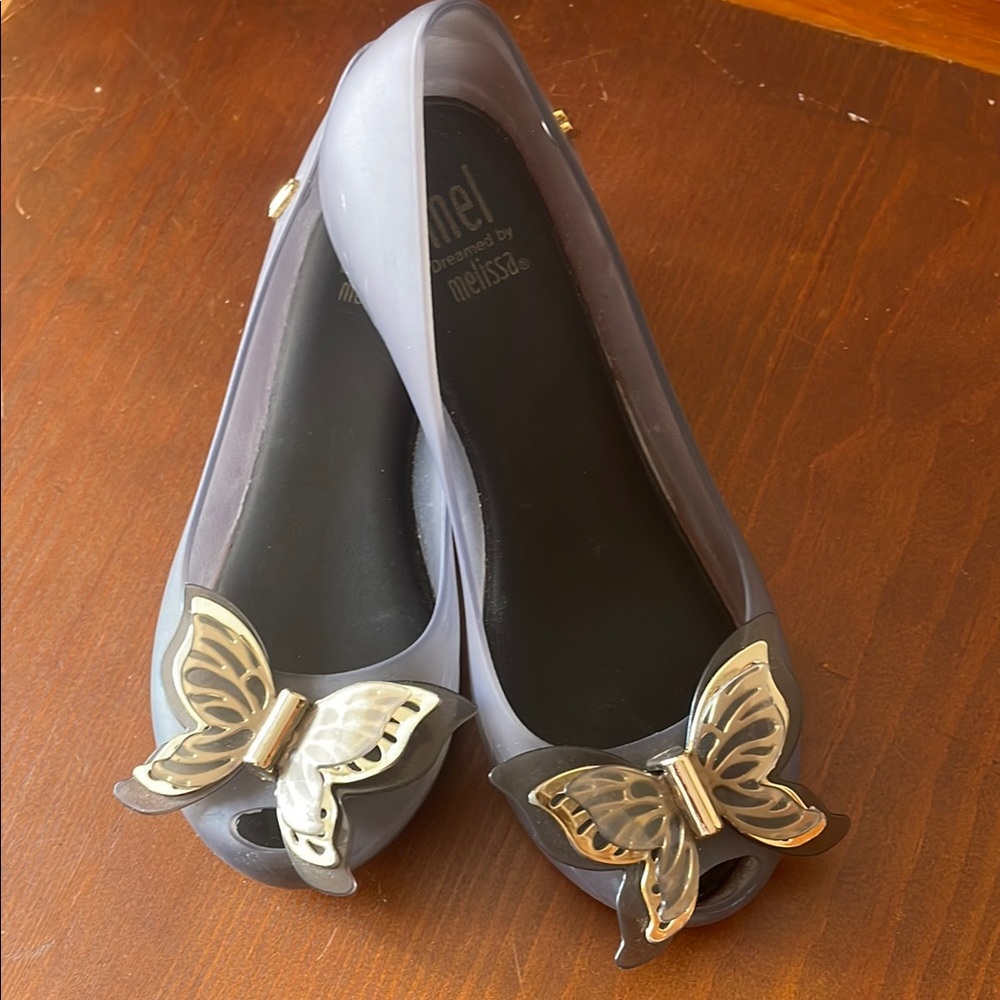 Melissa Gray and Gold Flats with Butterfly Accent